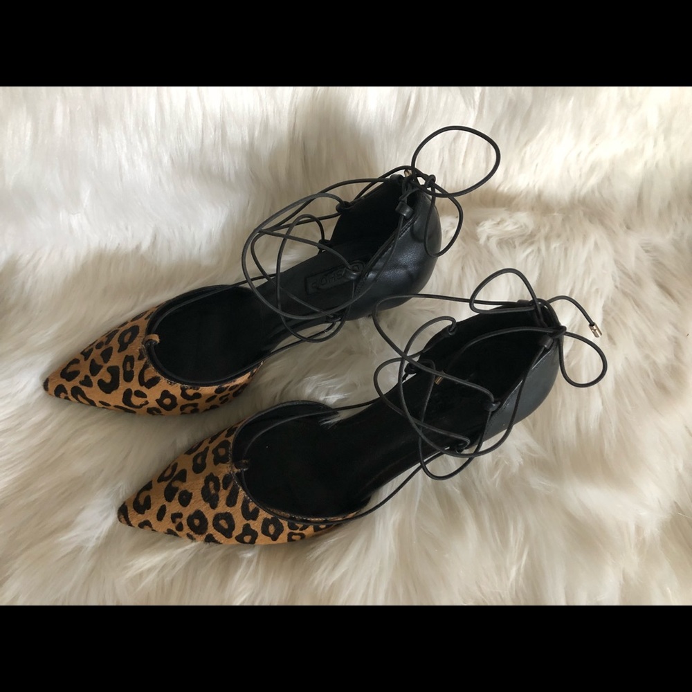 Ankle tie point toe leopard heels